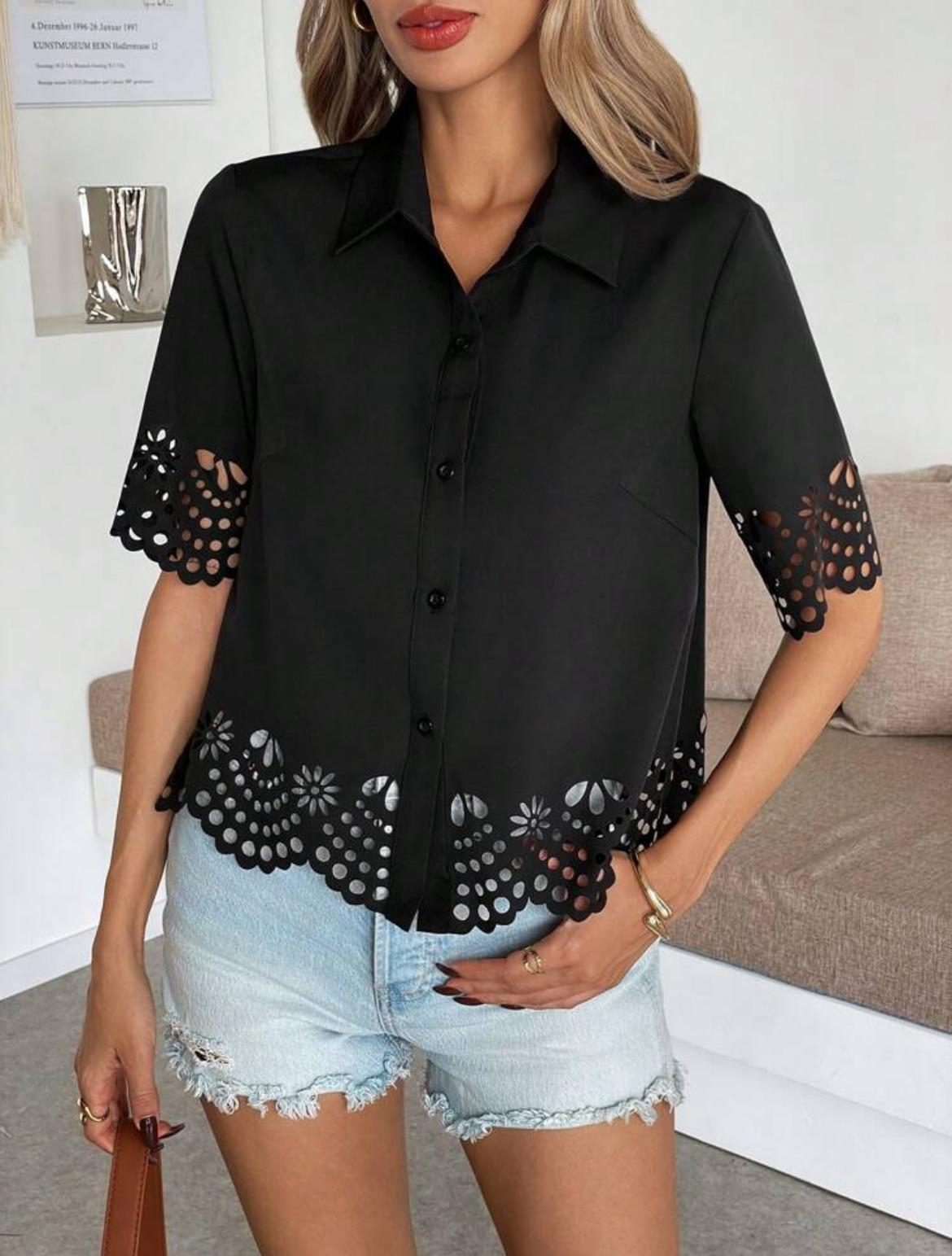 Blusa Casual Negro con detalles